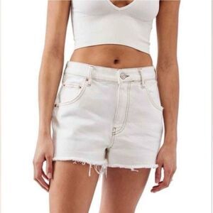 UO BDG Raw Hem A-line High Waist Cut Off Denim Shorts in White NWT! size 30